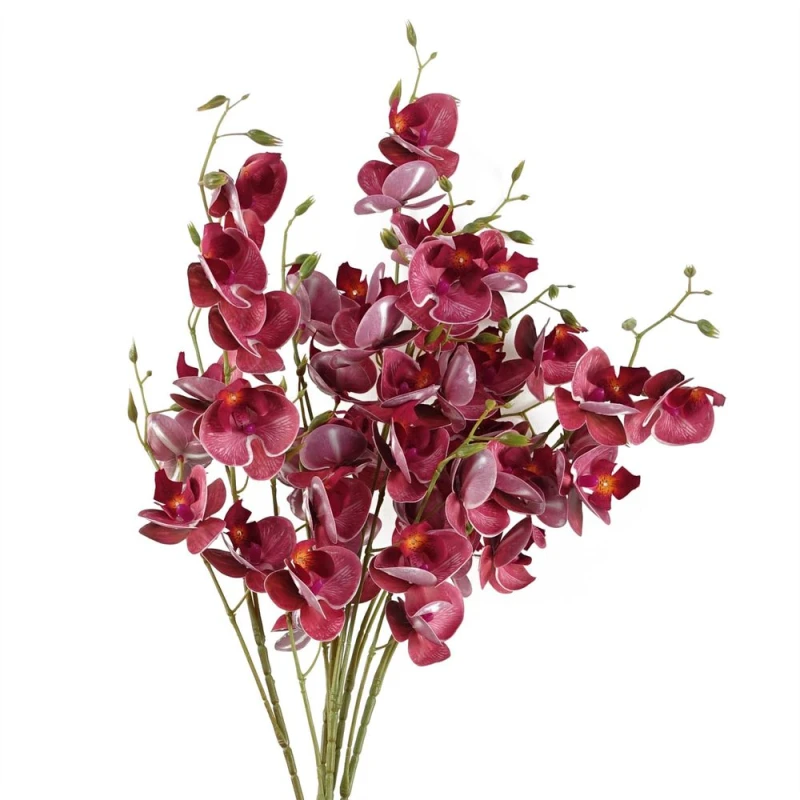 Image of Leaf Pack of 6 x 80cm Dark Pink Artificial Mini Orchid Stem Pink unisex