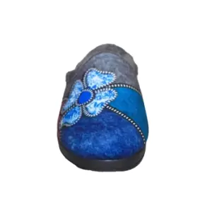 Image of Sleepers Womens/Ladies Kimberly Flower Trim Mule Slippers (4 UK) (Grey/Purple/Blue/Silver)