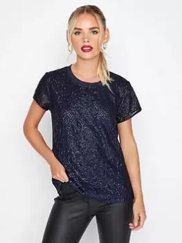 Image of PixieGirl Petite Sequin Front Tee - Blue Size 8, Women