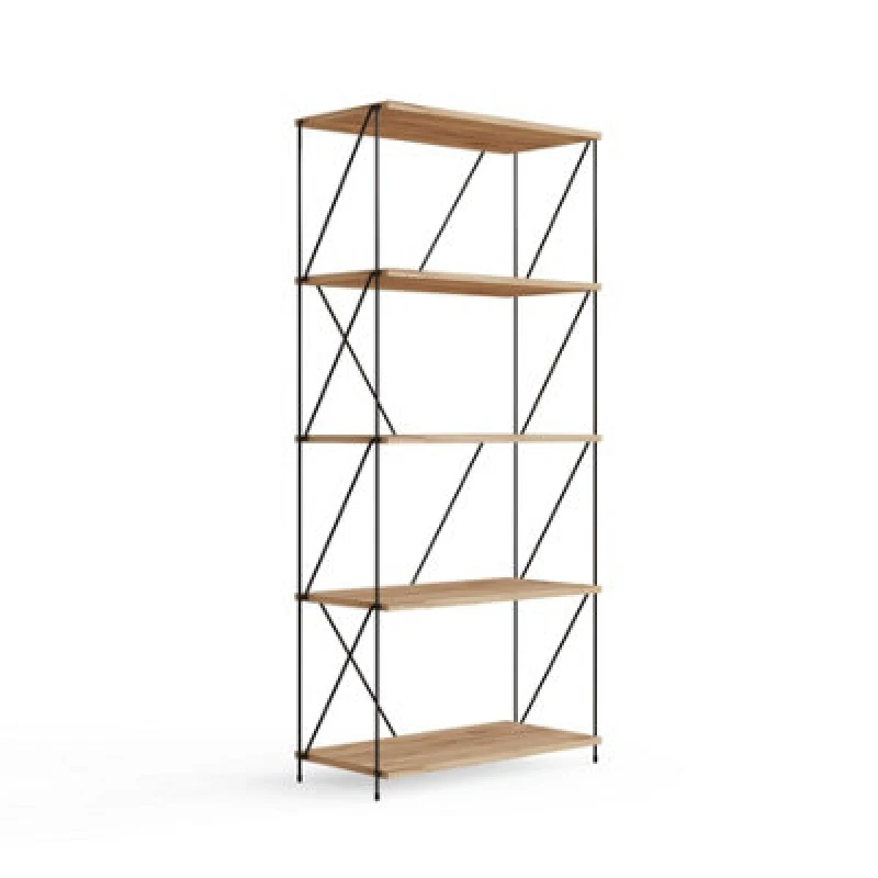 Image of Y1 Industrial Style Display Bookcase Wide 5 Tier Storage Unit Oak Wood Black 5055651735998