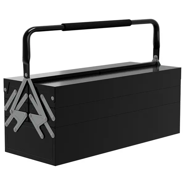 Image of DURHAND Portable 5 Tray Metal Tool Box Steel Tool Chest Cabinet Black Black