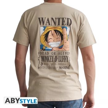 Image of One Piece - Wanted Luffy Mens XX-Large T-Shirt - Beige