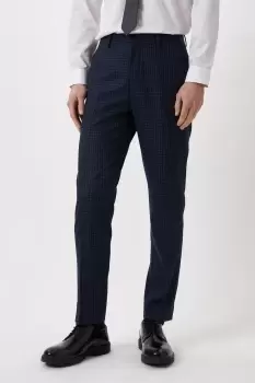 Image of Slim Fit Navy Small Scale Check Suit Trousers