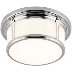 Image of Loops - IP44 2 Bulb Flush Light Opaque Glass Banded Metal Polished Chrome LED E27 60W
