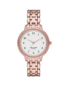 Image of Kate Spade New York Kate Spade Mornings Silver Scalloped Oval Dial Rose Gold Stainless Steel Bracelet Ladies Watch