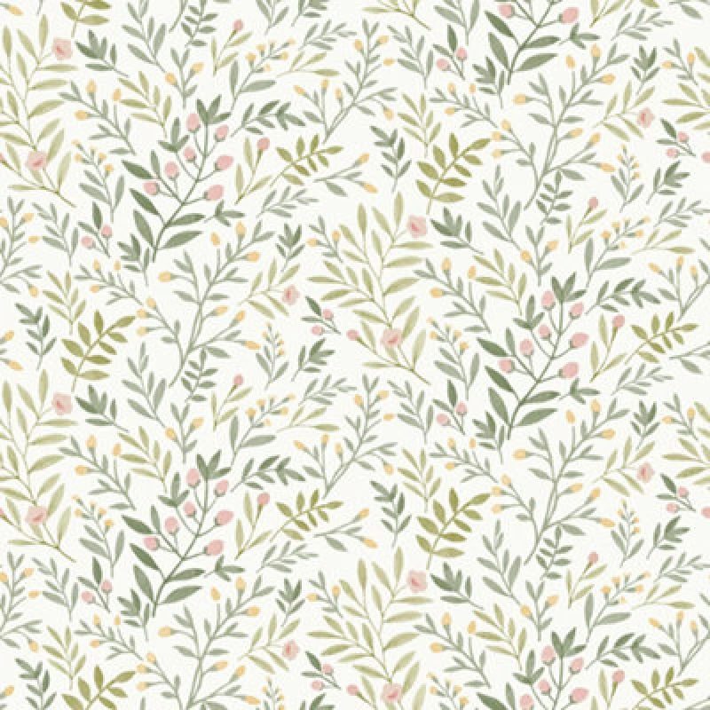 Image of Grandeco Inia Leafy Trail Foliage And Flowers Textured Wallpaper, Sage Pink
