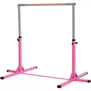 Image of Homcom - Adjustable Kids Gymnastics Bar Horizontal Training Steel Frame Wood Pink - Pink