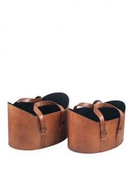 Image of Pacific Lifestyle Set Of 2 Vintage Brown Leather Handled Storage