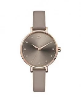 Image of Amanda Walker Florence Grey And Rose Gold Detail Dial Brown Leather Strap Ladies Watch
