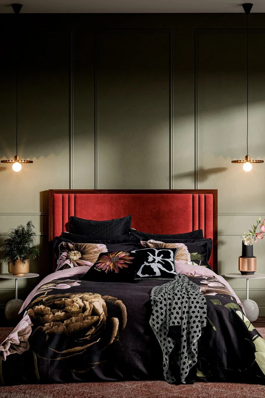 Image of Ted Baker 'Paper Floral' Cotton Duvet Cover Set in Black Size: Double Black Double Unisex 5016709719025