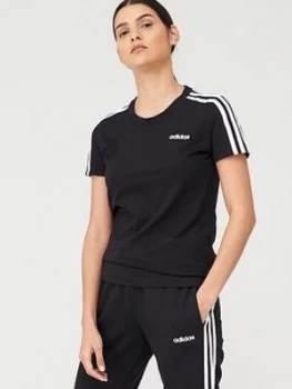 Image of Adidas 3 Stripe Slim T-Shirt - Black, Size S, Women