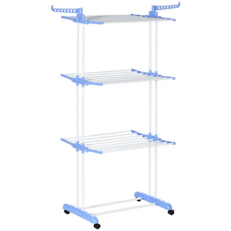 Image of HOMCOM Foldable Clothes Drying Rack Steel Garment Dryer with Casters Blue TJ Hughes 5056725555771