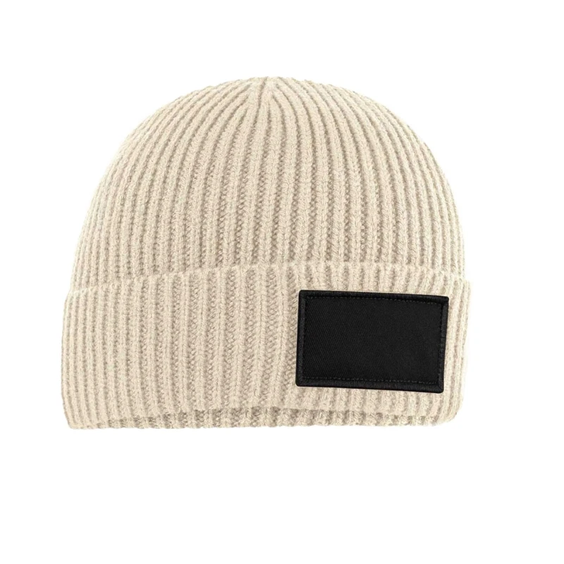Image of Beechfield Beechfield Men Patch Beanie in Beige Beige One Size Male 5063377023077