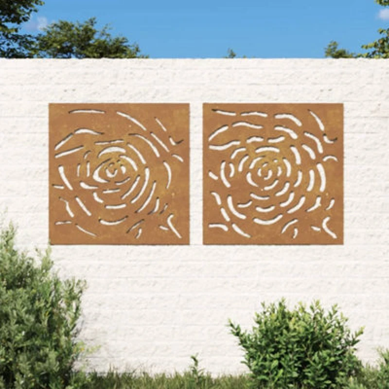 Image of vidaXL Garden Wall Decorations 2pc 55x55cm Corten Steel Rose Design, Brown 824507