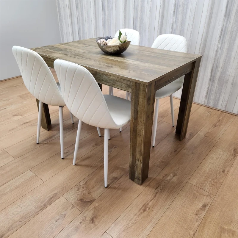 Image of KOSY KOALA KOSY KOALA Wooden Dining Table with 4 white Gem Patterned Chairs Rustic Effect Table with white Chairs in Brown Brown One Size Unisex 50607