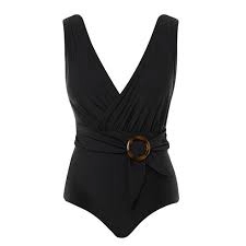 Image of Seaspray Black Marilyn Plunge Wrap Suit - 10