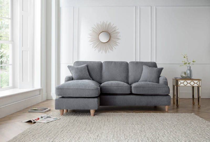 Image of The Great Sofa Company Orla Left Hand Chaise Sofa Manhattan Navy in Charcoal Charcoal Unisex