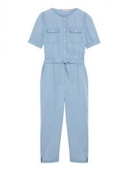 Image of Mintie By Mint Velvet Girls Chambray Puff Sleeve Jumpsuit - Blue
