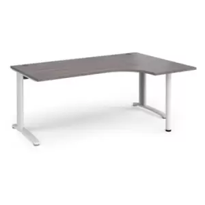 Image of TR10 right hand ergonomic desk 1800mm - white frame and grey oak top
