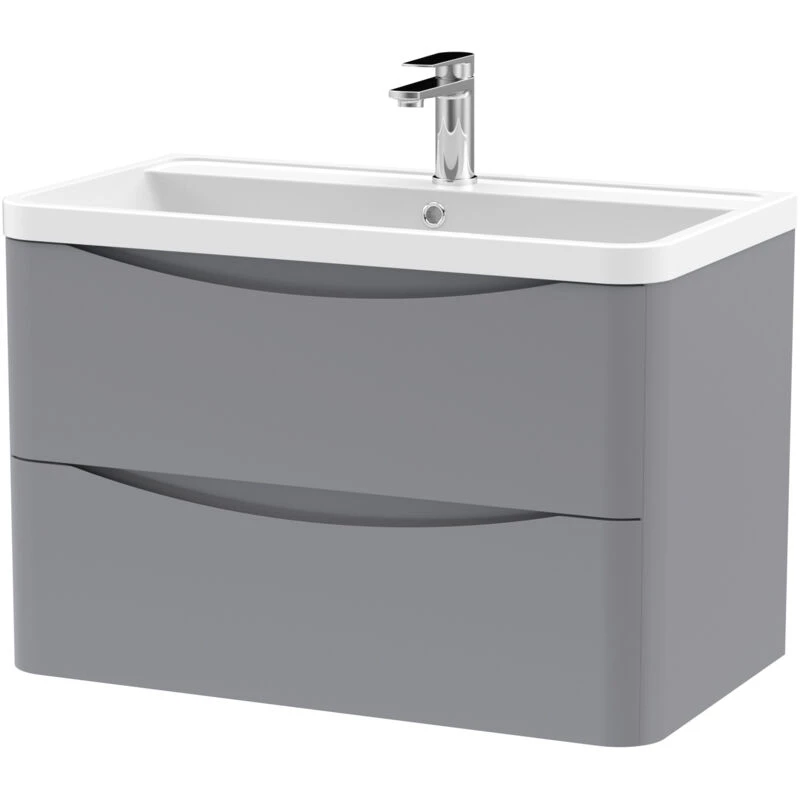 Image of NUIE Nuie - Lunar Satin Grey 800mm 2 Drawer Wall Hung Vanity Unit and Polymarble Basin with 1 Tap Hole - LUN204 LUN204