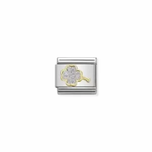 Image of Classic Glitter Symbols Steel Enamel Gold Silver Four Leaf Clover Link 030220/03