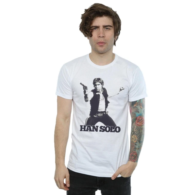 Image of Star Wars Star Wars Men Han Solo Retro Photo T-Shirt in White Size: Small White S Male 5057736872697