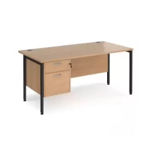 Image of Office Desk Rectangular Desk 1600mm With Pedestal Beech Top With Black Frame 800mm Depth Maestro 25 MH16P2KB