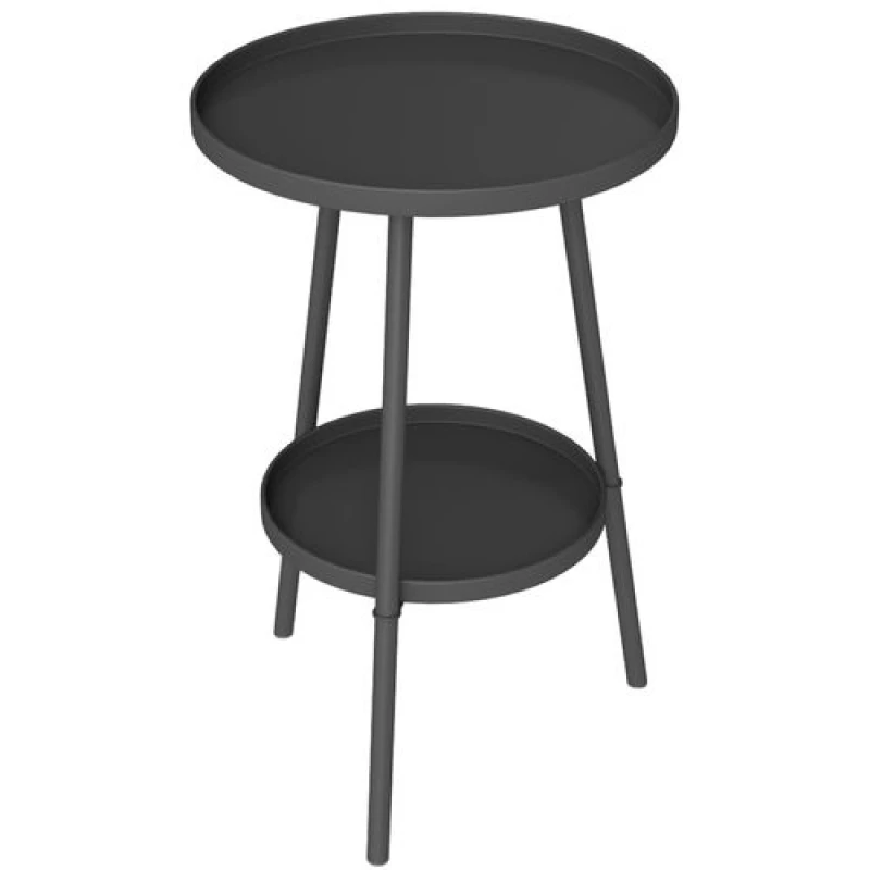 Image of Outsunny Round Garden Table, 2-Tier Metal Patio Table Coffee Table, Black Black