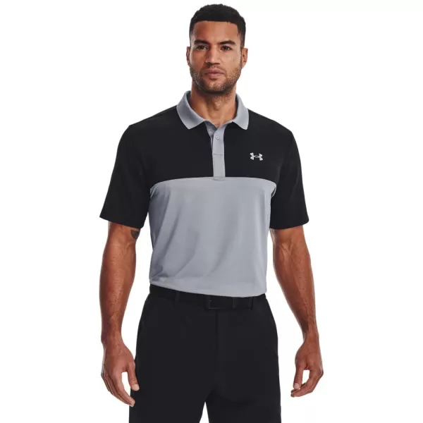 Image of Under Armour Mens Perf 3.0 Color Block Polo Steel/Black XXL