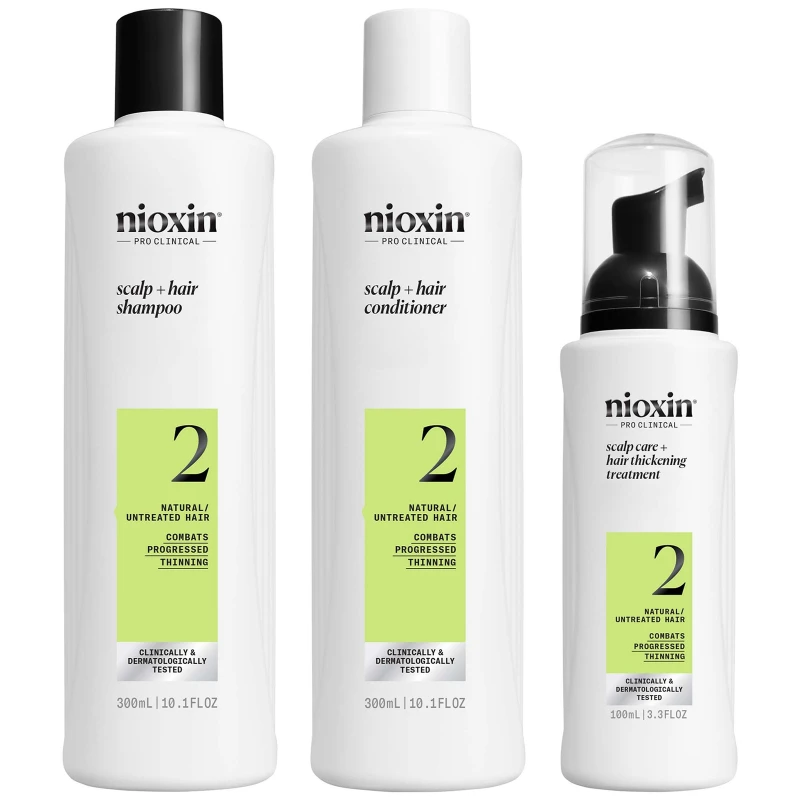 Image of Nioxin Scalp + Hair Thickening System 2 for Natural Hair with Progressed Thinning, Loyalty Kit Clear