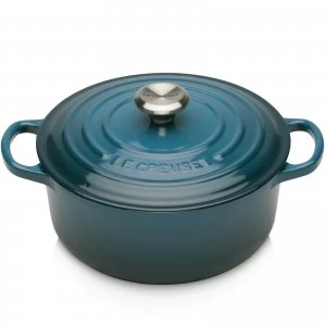 Image of Le Creuset Signature Cast Iron Round Casserole Dish - 20cm - Deep Teal