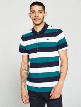 Image of Lacoste Sport Wide Stripe Polo Shirt - White/Green/Navy