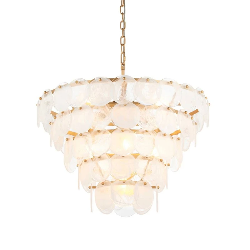 Image of Trapani Pendant Ceiling Light Antique Gold Paint, White, Clear Glass
