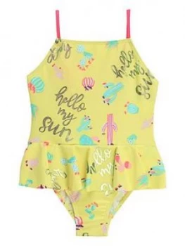 Image of Billieblush Girls Ruffle Printed Swimsuit - Yellow, Size Age: 6 Years, Women