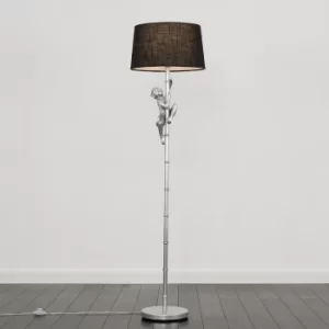 Image of George Monkey Silver Floor Lamp with Black Doretta Shade