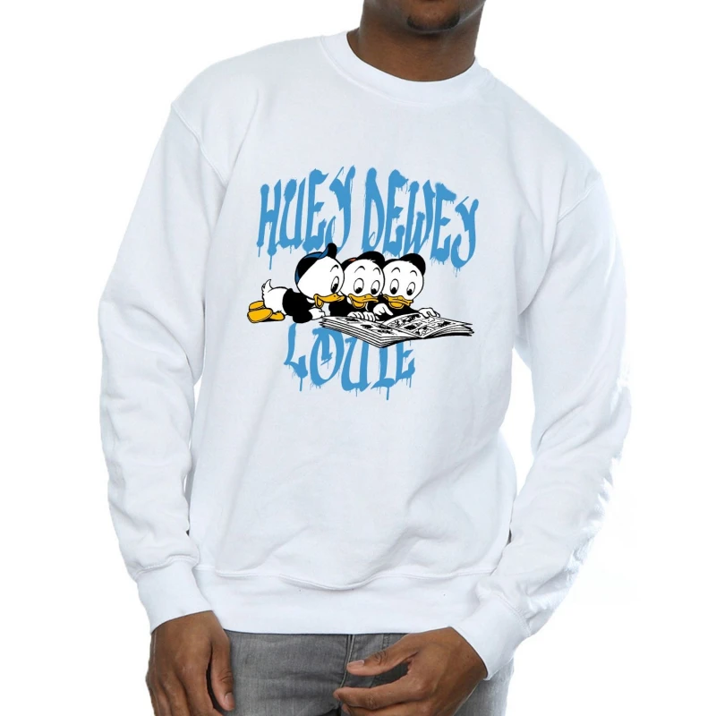 Image of Disney Men Huey Dewey Louie Reading Sweatshirt in White Size: Small White S Male 5063376475266