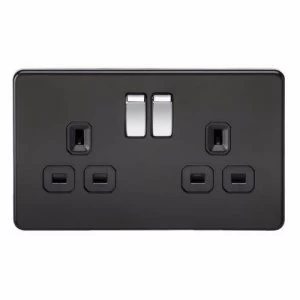Image of KnightsBridge 2G DP 13A Screwless Matt Black 230V UK 3 Pin Switched Electric Wall Socket