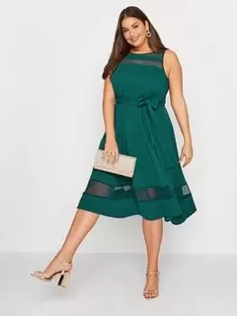 Image of Yours Mesh Panel Skater Dress - Green, Size 16, Women