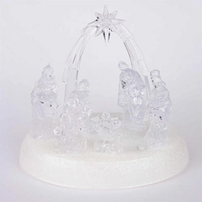 Image of Shatchi 20cm Christmas Pre-Lit LED Musical Nativity Scene Acrylic Sculpture Battery Operated Light Up Xmas Tabletop Home Decorations Natural
