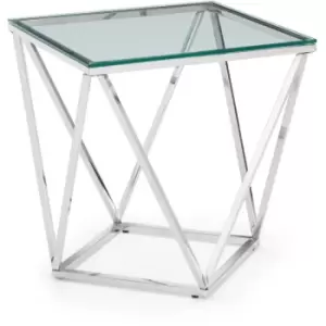 Image of Octagonal Lamp Table Geometric Chrome Frame Glass Top - Withernsea