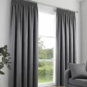 Image of Fusion Galaxy Plain Dyed Triple Woven Thermal Pencil Pleat Lined Curtains, Charcoal, 46 x 72 Inch