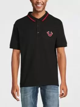 Image of TRUE RELIGION Short Sleeve JV7 Polo Shirt - Black, Size L, Men
