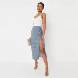 Image of Missguided Split Midi Skirt Floral - Blue