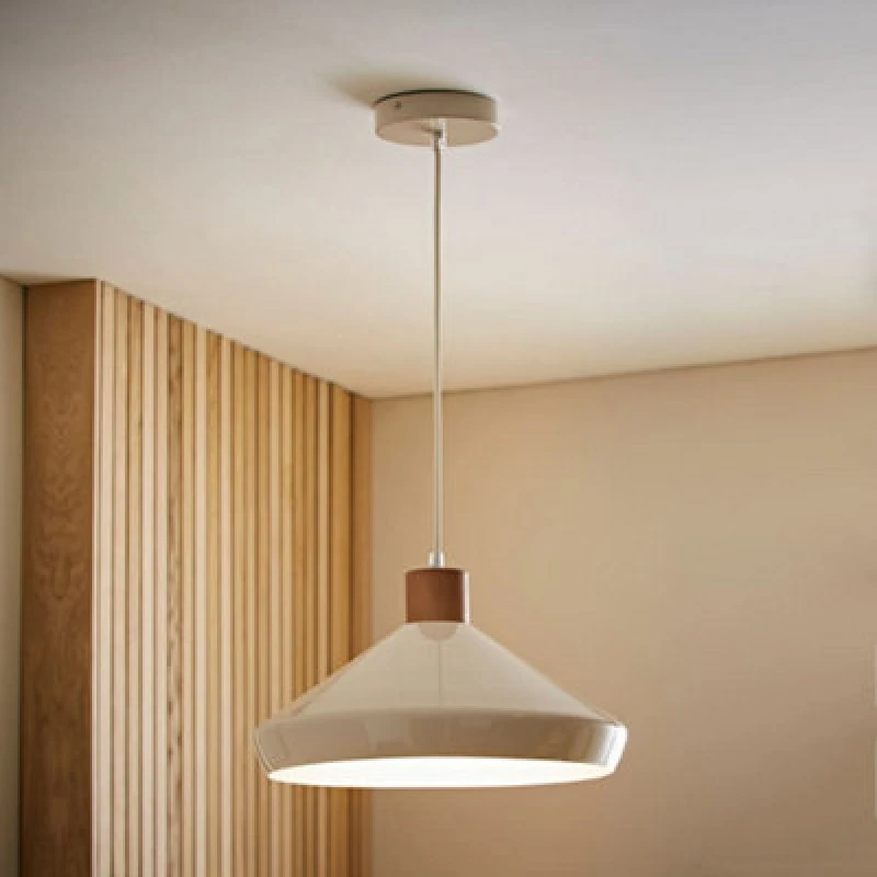 Image of ValueLights ValueLights Parker Gloss with Walnut Wood Dome Adjustable Ceiling Pendant Light in Cream Cream One Size Unisex 5016529273080