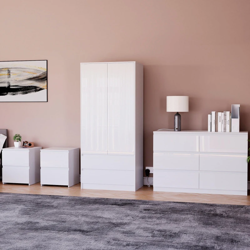 Image of Lassic Vida Designs Glinton Gloss 4 Piece Bedroom Set 4 White unisex 4 Piece