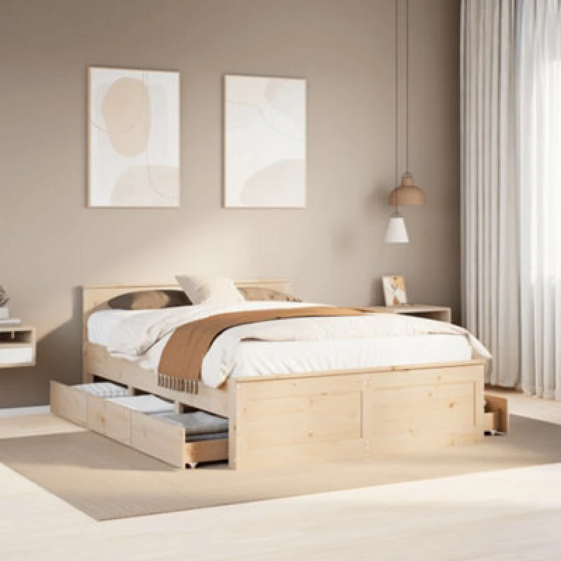 Image of Vidaxl Bed Frame Without Mattress With Headboard 160X200 Cm Solid Wood Pine