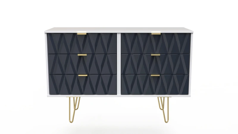 Image of Welcome Furniture Ready Assembled Diamond 6 Drawer Chest In Indigo Matt & White, Blue DIF015IMW