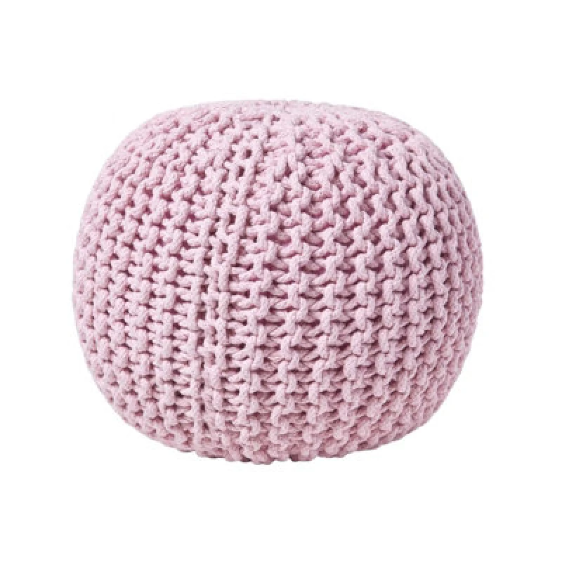 Image of Homescapes Round Cotton Knitted Pouffe Footstool Bright Pink