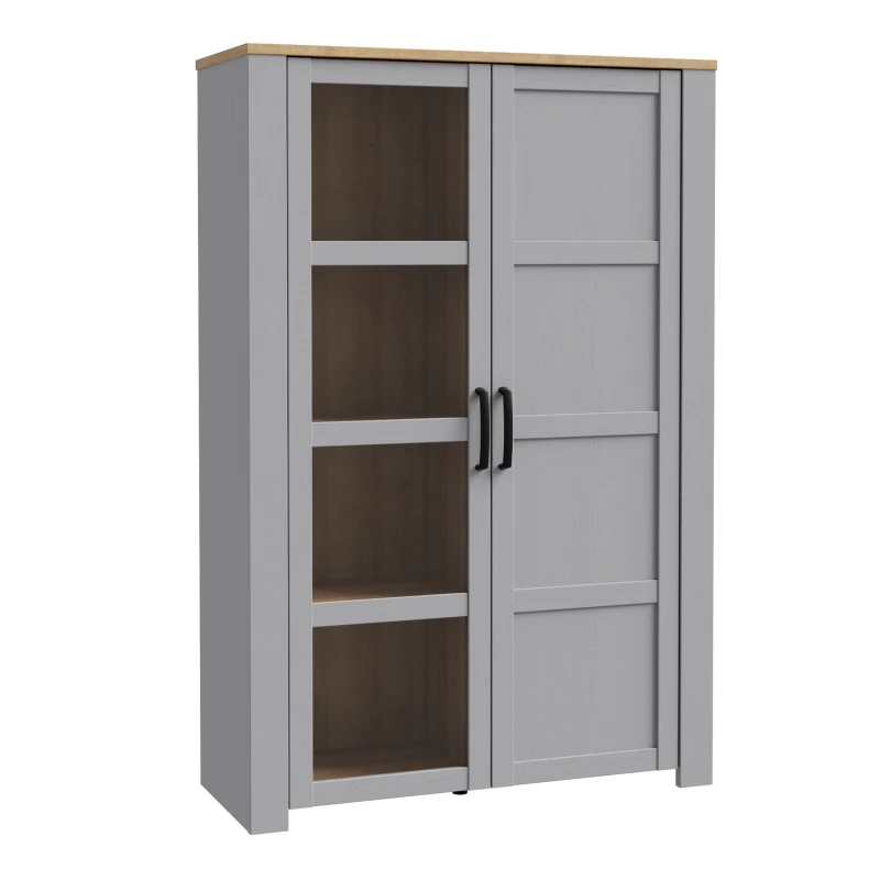 Image of Furniture To Go Bohol Display Cabinet inc. 2x LED Lights in Riviera Oak/Grey Oak in Grey Grey Unisex