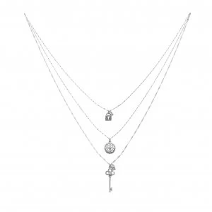 Image of Lipsy Silver Plated Crystal Padlock Key Layered Pendant